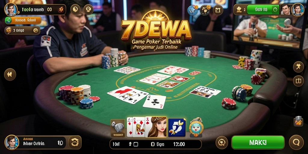 Screenshot gameplay poker 7DEWA dengan suasana kompetitif.