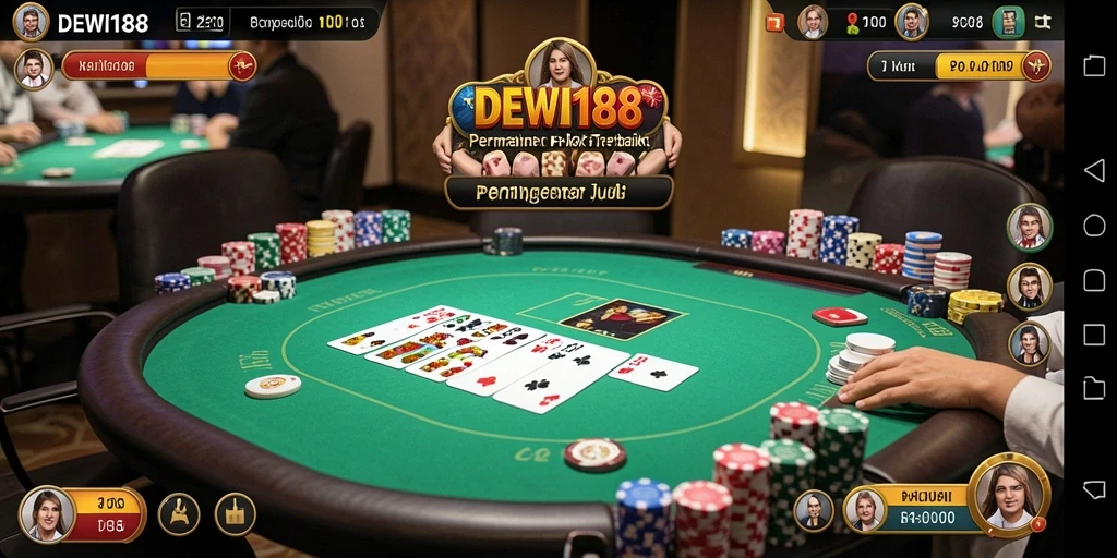 Screenshot utama DEWI188 menampilkan aksi permainan Poker yang seru.