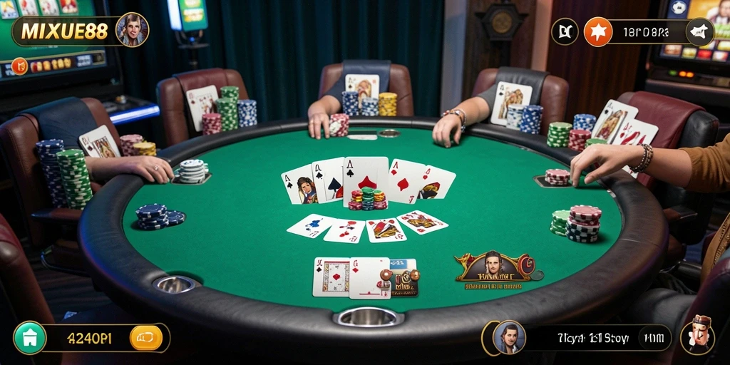 Tangkapan layar gameplay Poker dengan suasana kompetitif yang seru.