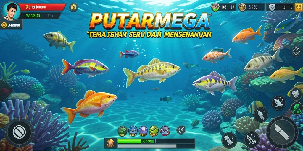 Tampilan gameplay PUTARMEGA dengan aksi menembak ikan.